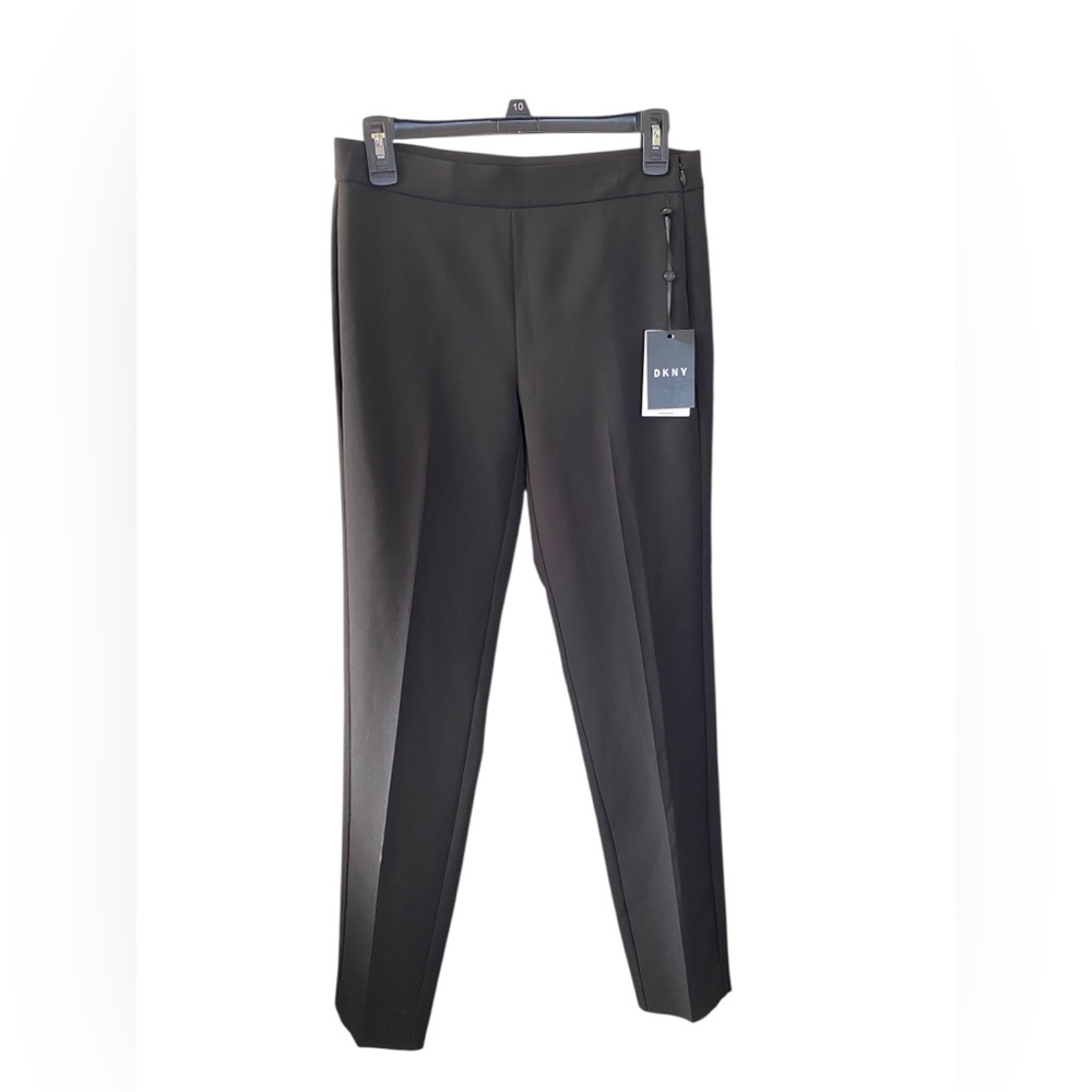 DKNY BLACK SIDE ZIP FLAT FRONT ANKLE DRESS WORK PANTS NWT 2